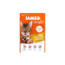 IAMS Delights nedves táp felnőtt macskáknak pikáns csirkével és pulykával szaftban 85G