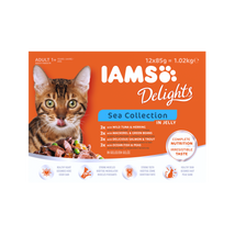 IAMS Delights aszpikos macskaeledel tonhallal és heringgel. 12x85G