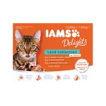 IAMS Delights macskaeledel ízletes csirkével és pulykával szószban. 12x85G