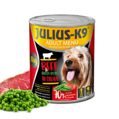 Julius-K9 konzerv Adult - nedveseledel (marha,borsó) felnőtt kutyák részére (800g)