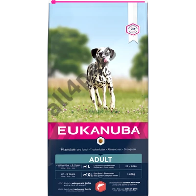 EUKANUBA  száraz kutyatáp nagy termetű felnőtt kutyák számára. Lazac,árpa 12kg