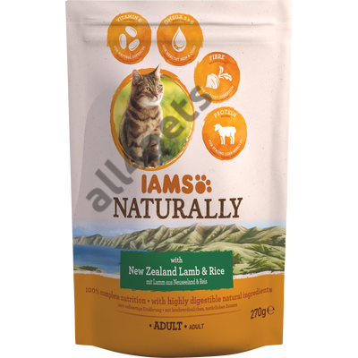 IAMS Naturally száraz táp  felnőtt macskáknak új-zélandi báránnyal és rizzsel 270G