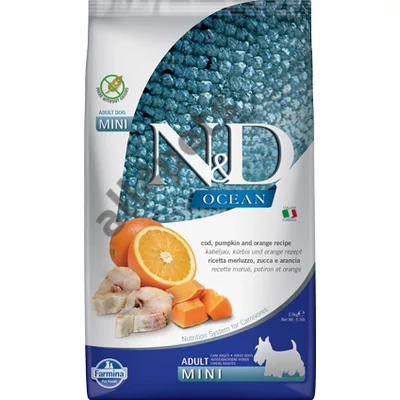N&amp;D Dog Ocean tőkehal, sütőtök&amp;narancs adult mini 2,5kg