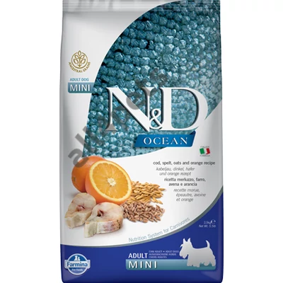 N&amp;D Dog Ocean tőkehal, tönköly, zab&amp;narancs adult mini 2,5kg