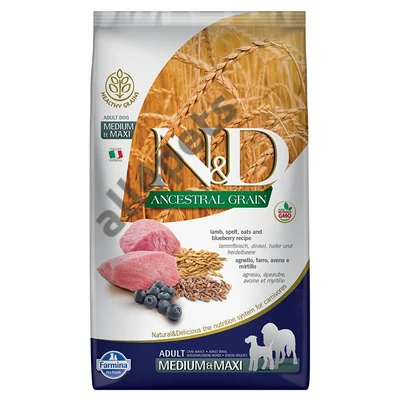 N&amp;D Dog Ancestral Grain bárány, tönköly, zab&amp;áfonya adult medium&amp;maxi 12kg