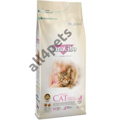 BONACIBO CAT (Light&amp;Sterilized - Csirke, szardella, rák és rizs) 2 kg