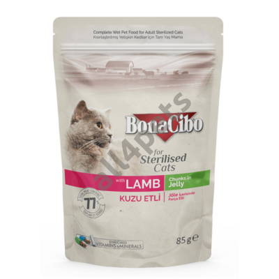 BONACIBO POUCH - WET ADULT CAT FOOD - STERILISED - LAMB 85g
