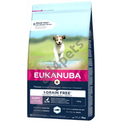 EUKANUBA Dog Grain Free Puppy Small/Medium Ocean Fish 3 kg